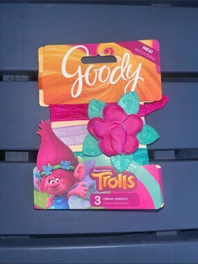 Goody Trolls Three Elastic Hair Ties Felt Floral Lavender Pink Teal green